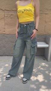 Pengiriman Cepat-Overall gaya korea jeans longgar wanita jeans lurus wanita 8555