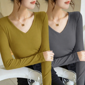 Lieoyuarn | Slim Fit V-Neck Modal Long Sleeve T-shirt