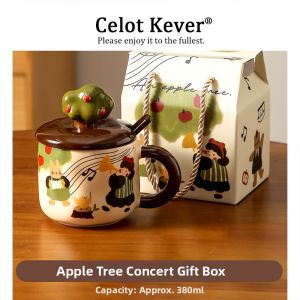 Stylish Apple Tree Design Mug with Lid and Spoon