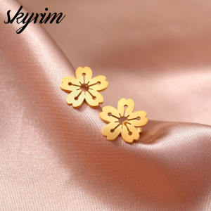 SKYRIM Womens Earrings Petal Geometric Pattern Stainless Steel Stud Earrings Fashion Jewelry