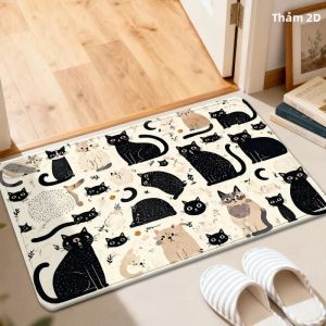 VIKAMA 3D Kitten Paw Print Doormat Họa Tiết Mèo Hoạt Hình Thảm Trải Sàn Bằng Vải Polyester Chống Trượt Cho Lối Vào Phía Trước Trang Trí Nhà Trang Trại