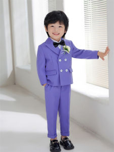 Lontakids Bộ đồ Con Trai 4pcs tím mang Nhẫn cưới trang phục trẻ em màu tím TUXEDO Blazer phù hợp với quần Bộ Nơ Bướm