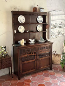 American Style Vintage Display Cabinet Wine Bar Storage Sideboard Real Wood Dining Room Cabinet Photography Shooting Decorative Cabinet