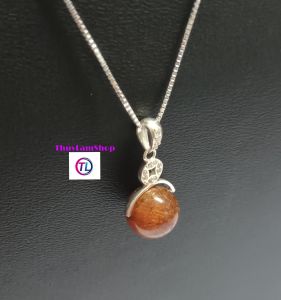 Vòng cổ bạc 925 mặt đá thạch anh tóc đỏ 11li Vip ánh kim tự nhiên vĩnh viễn bảo hành