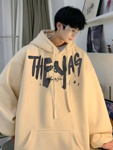 เสื้อฮู้ดพิมพ์ลายสไตล์อเมริกันสำหรับผู้ชาย ทรงหลวม ทรงหลวม ทรงหลวม แขนยาว เสื้อคลุมกันหนาวแบบลำลอง ฤดูใบไม้ร่วง