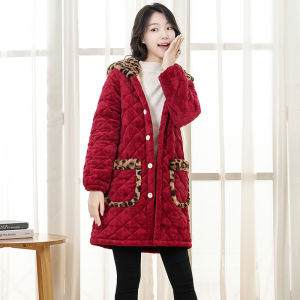 Womens Fleece Lined Thickened Cotton Jacket Autumn Winter New Style Upper Body Medium Length Elderly Coat Cotton Outerwear
