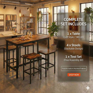 Global Modern Industrial Bar Table Wood Metal Heavy Duty High Desk Space-Saving Study WFH Cafe Table