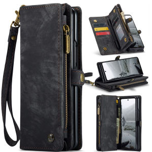 for Samsung Galaxy Z Fold 7 CaseZipper Purse Magnetic Folio Leather Wallet Case with S Pen Holder Wrist Strap Card Holder Shockproof Protective Cover for Samsung Galaxy Z Fold 7 5G (Black)