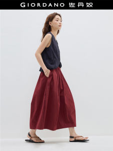 Designer Style Giordano Cocoon Shape Half Skirt Womens Red Lantern Skirt Elastic Waist Cotton Blend High Waist Long Skirt