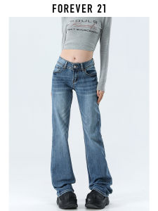 Forever 21 American Retro Blue Micro Flared Jeans Womens Low Waist Slimming Long Pants Cotton Stretch Denim Casual Style