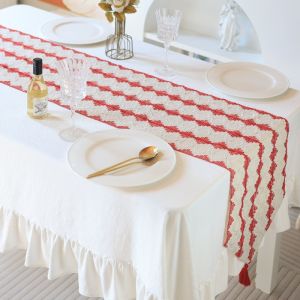 Christmas Red Table Runner New Year Celebration Dining-Table Decoration Layout Bench Table Mat Coffee Table Chest of Drawers TV Cabinet Tablecloth