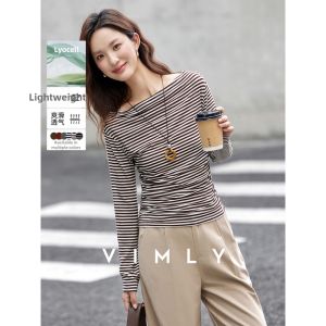 Vimly | Vintage French Stripes Boat Neck Figure-Flattering Gray T-shirt Fall Office Wear