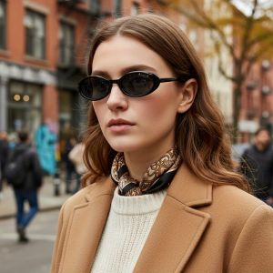 Womens Retro Oval Sunglasses Vintage Cat eye Frame Fashionable Lightweight Comfortable Sun Glasses for Female UV400
