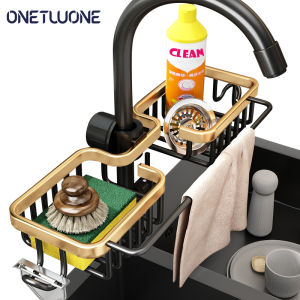 Onetwone Giá Để Đồ Bồn Rửa Giá Treo Kẹp Vòi Nước Bằng Kim Loại Kệ Để Ráo Nước Đĩa Bọt Biển Xà Phòng Dụng Cụ Sắp Xếp Bồn Rửa Bằng Nhôm Không Gian Cho Phòng Tắm Nhà Bếp
