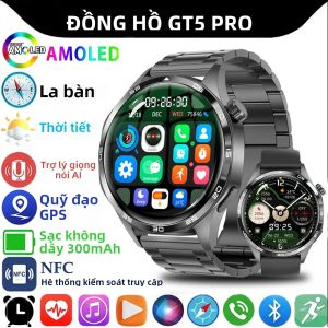 Đồng Hồ Thông Minh 5 Pro GPS NFC Màn Hình AMOLED Máy Đo Nhịp Tim Cuộc Gọi Bluetooth IP67 Đồng Hồ Thông Minh Nam Chống Nước Dành Cho Android Wear