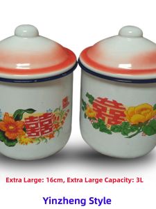 Retro Enamel Cup Large Capacity Home Use Water Cup with Lid Old Style Red Double Happiness Chinese Traditional Design Tea Mug