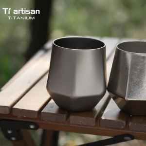 Tiartisan | Tiartisan Pure Titanium Double Layer Beer Cup 240ml Hexagonal Coffee Mug Outdoor Backpack Ultralight Portable Tea Drinking Cup