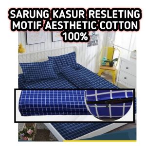 SARUNG BUSA RESLETING AESTHETIC KOTAK NAVY BAHAN COTTON