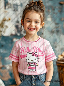 52TOYS | Summer New Cartoon Hello Kitty Print Football Jerseys For Adult/Kids Casual Stripe Sports Tshirts Baby Girls Tops Kids Gifts
