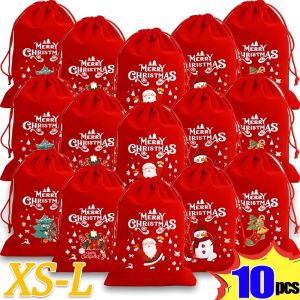 \ud83d\udd25 Ready Stock\ud83d\udd25 10Pcs Christmas Velvet Bags Red Drawstring Pouch Reusable Candy Cookie Packaging Bag Jewelry Gift Pocket Wedding Xmas Party Decoration