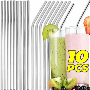 Dizoey 10PCS Reusable Drinking Straw Stainless Steel Straws Straight Bent Metal Straw Replacement Straws Bar Party Drinkware Accessory