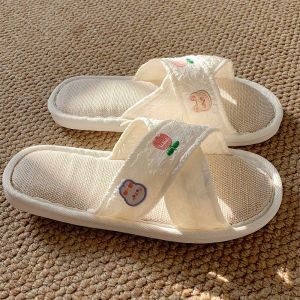 Dép Vải Lanh Cotton Mùa Hè Cho Nữ Dép Lót Bằng PVC Chống Trượt Chất Liệu Vải Lanh Cotton Thiết Kế Hoa Nhật Bản Dép Lót Trong Nhà