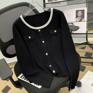 เสื้อสเวตเตอร์ถักทรงหลวมสไตล์เกาหลีสำหรับผู้หญิงในฤดูใบไม้ร่วงและฤดูหนาว เสื้อคอปกกลมแขนยาวลายขอบคุณเนื้อผ้าขนสัตว์