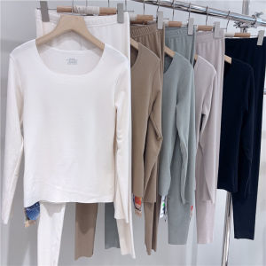 ชุดเสื้อชั้นในผู้หญิงในช่วงฤดูใบไม้ร่วงและฤดูหนาว 6051 คอเหลี่ยม สองด้าน เสื้อผ้าคลุมกันหนาวแบบรัดรูป อบอุ่น ความยาวปกติ