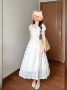 Xzy/Xin Zhengyan Plus Size Ladies French Pastoral Style Square Collar Puff Sleeve Dress Womens Summer Sweet Tea Break Dress