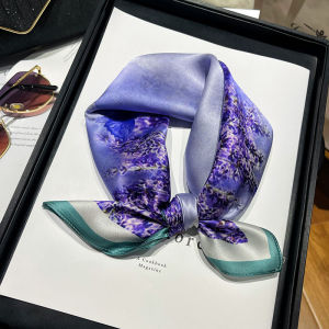Lavender Purple Silk Scarf Women Neck Ornaments Silk Small Square Towel 100% Mulberry Silk Scarf French style Small Silk Scarf High Sense