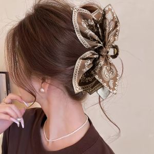 1Pcs Womens Style Brown Cashew Flower Bow Hair Clip High-End and Elegant Hair Clip Shark Clip Fashion Headwear