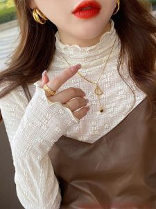 Áo Sơ Mi Ren Cổ Cao Áo Lót Thời Trang Cho Nữ Mùa Thu Áo Lưới Cổ Bướm Dáng Ôm Dài Tay Thường Ngày Chất Liệu Khác