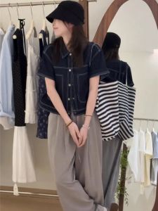 SHIMO | Short Retro Loose Womens Denim Shirt