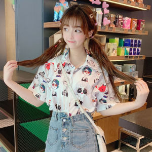  Floral Print Loose Fit Short Sleeve Womens Shirt Korean Style Student Summer Top Comfortable Breathable Casual Blouse