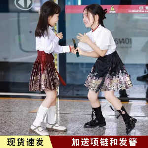 2024 New Arrival Girl Horse-Face Skirt Short Summer Princess Dress Little Girl Tang Suit Chinese Style Short Sleeve Childrens Han Chinese Costume