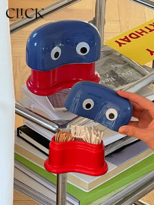 Original Design Ceramic Storage Box with Lid for Toothpicks Cotton Swabs Floss Cute Big Eyes Home Organization Accessories