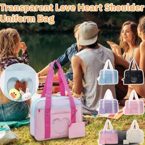 Transparent Love Heart Shoulder Uniform Bag Large Capacity PU Anime Crossbody Bag K Uniform Handbag
