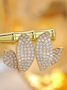 18K gold lab diamond starry leaf shadow earrings delicate and small micro inlaid with diamonds满钻耳环耳饰女 earrings for women accessories