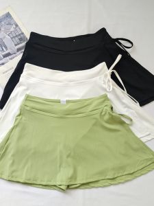 High Waist Running Fitness Sports Skirt Pants Butterfly Knot Tie Side Slit Quick Dry Breathable Ladies Sportswear Shorts