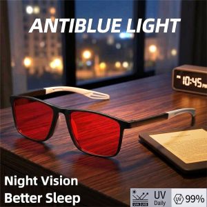 Anti Blue Light Glasses Red Tinted Lenses Better Sleep Prevent Eye Strain Men Women TR90 Nightvision for Work and Sport