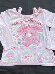 Cute Sweet Rabbit Print Long Sleeve T-Shirt Fake Two-Piece Soft Girl Childrens Clothing Brand 004 Embroidered Summer Top