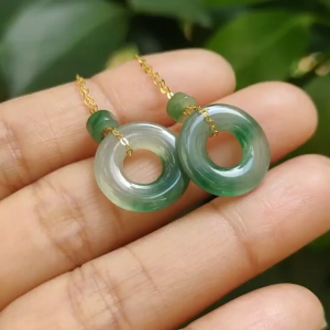 Donut Jadeite Earrings – Natural Type A Jadeite 18K Gold Thread Harmony of Five Elements (18k10)(18k10)