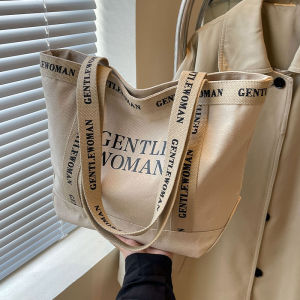 Large Capacity Canvas Tote Bag Womens Single Shoulder Bag Artistic Style Casual Commuter Bag for College Students