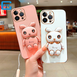 Casing For OPPO A5 2020 A9 2020 A15 A15S Fashion Phone Case Cute Charming Rabbit Bracket All-inclusive Plating Protective Case + Lanyard