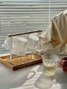Glacier Pattern Glass Cup Set Suit Family Use for Living Room with Handle Drinking Cup Coffee Cup Holder Ins Style