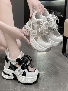 Giày Thể Thao Đế Dày Nâng Cao Cho Nữ Mùa Hè 2025 Giày Đế Xuồng Đính Đá Khoét Rỗng Thoáng Khí Đế Dày Đế Cao Su Thường Ngày