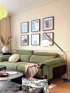 [PRE-ORDER] House mid-century log-style sofa small apartment retro green solid wood fabric sofa removable and washable