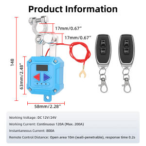 RYSJM | DC 12V 24V 120A Remote Battery Disconnect Switch With 2 Keys LED Voltage Display Auto Power Cut Off Isolator For Car Truck Boat