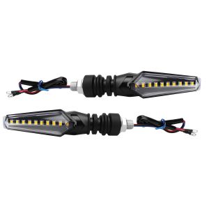 KEVANLY | 2Pcs Motorcycle LED Turn Signal Lights 12V Universal Dual Color DRL Daytime Running Light Flowing Blinker Indicators Blue Yellow