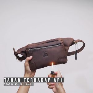 Tas Selempang Waist Bag Full Kulit Sapi Premium Luar Dalam - Untuk Gaya Motoran Jalan Ngopi dll